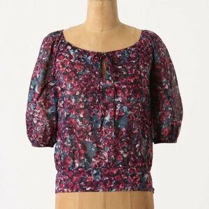 Anthropologie edmé & esyllte Floral Cotton Blouse Size 8 Puff Sleeve